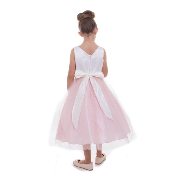 Petite Adele Little Girls Blush Satin Tulle Rhinestone Flower Girl Dress 2-6 - SophiasStyle.com